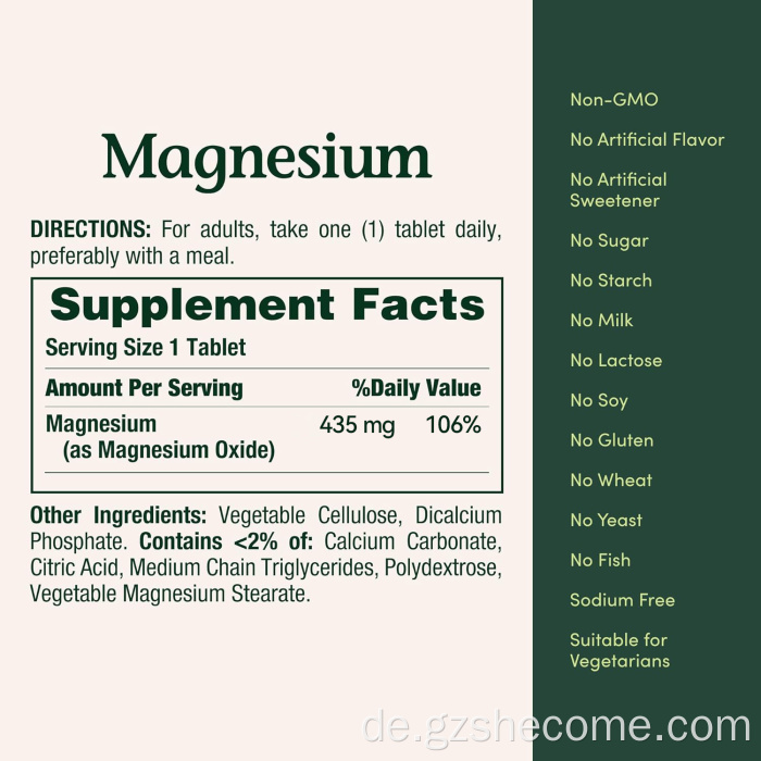 Hochwertige Magnesium -Ergänzung zur Gesundheit der Knochenmuskulatur